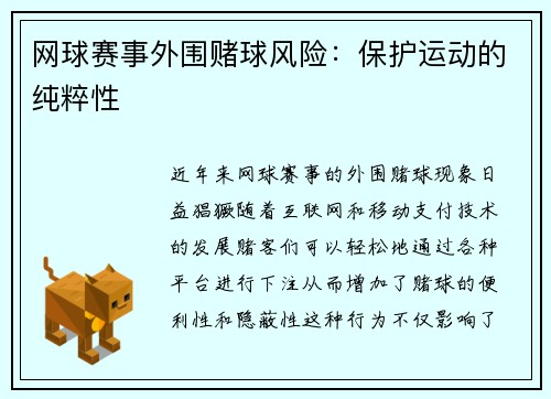 网球赛事外围赌球风险：保护运动的纯粹性